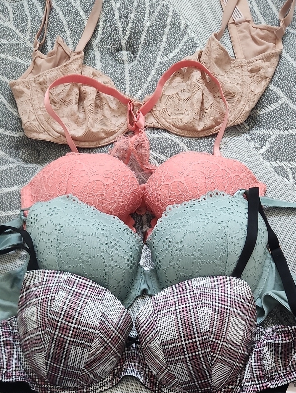Victoria's Secret Lace & Plaid Bra Set - Coral, Mint, Nude, Plaid
